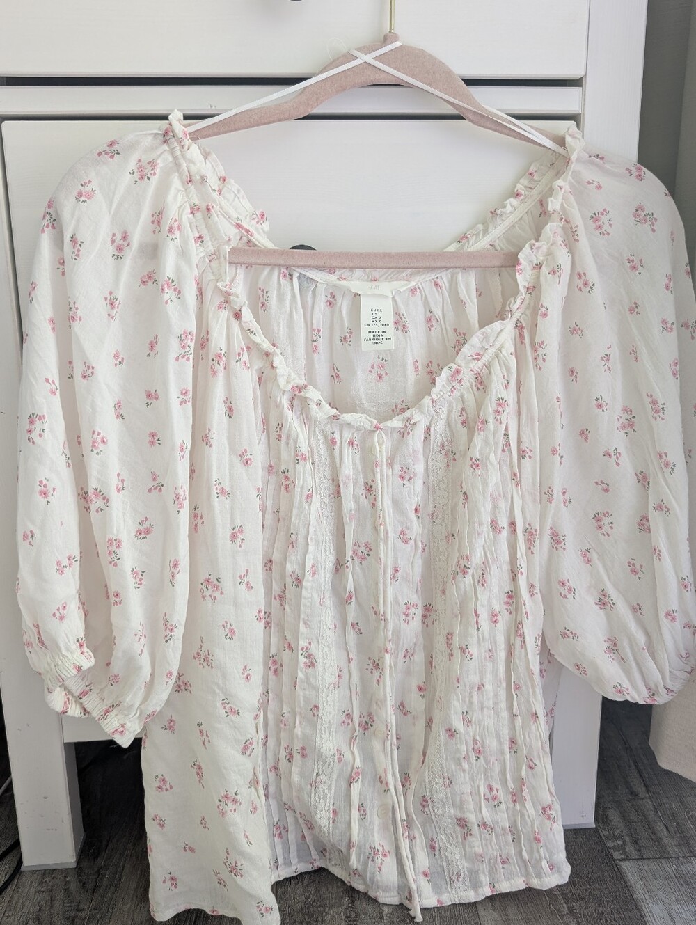H&M Boho Floral Peasant Top - Pink & White Doen Vibes